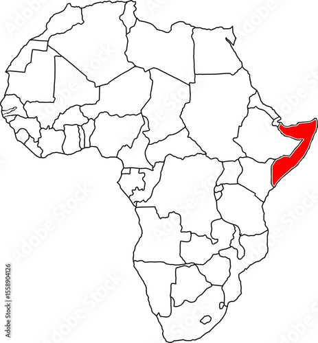 Somalia map, map of the African continent highlighting the country of Somalia

