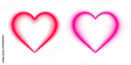 Bright neon heart frame border with red purple pink glowing light effect for love valentine day card decoration on transparent background