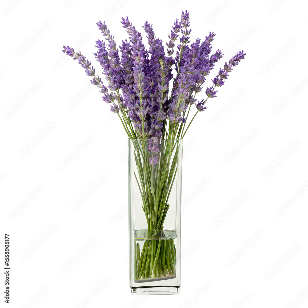 Naklejka premium Fresh Lavender Bouquet in Glass Vase, Cut Out