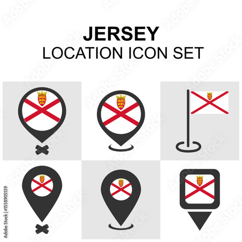 Stylized pins showcasing Jersey’s national flag, perfect for geographic visuals, travel content, or British Crown Dependency materials.