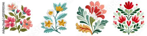 Wallpaper Mural Folk Art Floral Collection: Vibrant Embroidered Flower Motifs Torontodigital.ca
