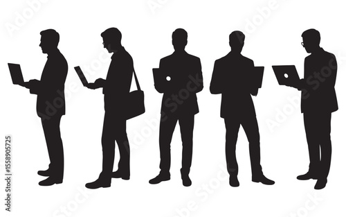 Silhouettes of Business Professionals with Laptops and Briefcase