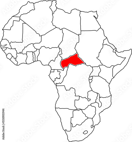 Central African Republic map, map of the African continent highlighting the country of Central African Republic

