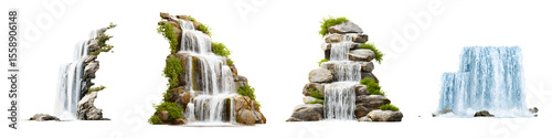 Collection of Miniature Waterfalls with Rocks and Moss Isolated © T Studio