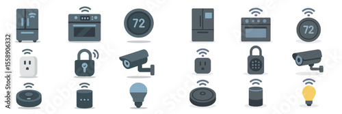 Various smart home devices arranged in a grid showcasing modern technology and connectivity at a specific location