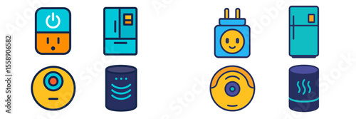 Collection of modern smart home devices showcasing energy management and convenience at home in a vibrant design