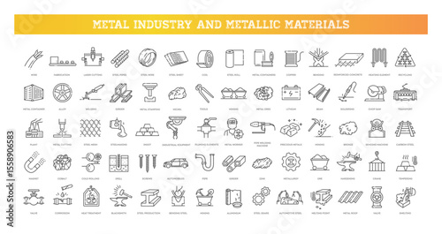 Metal industry and Metallic Materials. Steel icons