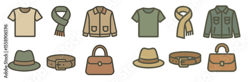 Fashionable clothing and accessories display with various styles and colors suitable for different occasions and seasons