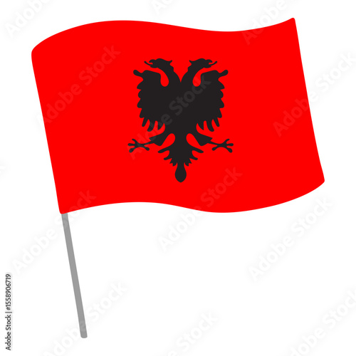 Albania national flag flutters with flagpole