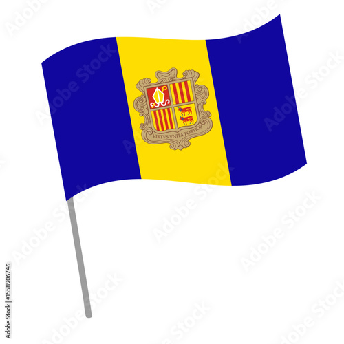 Andora national flag flutters with flagpole