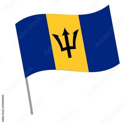 Barbados national flag flutters with flagpole