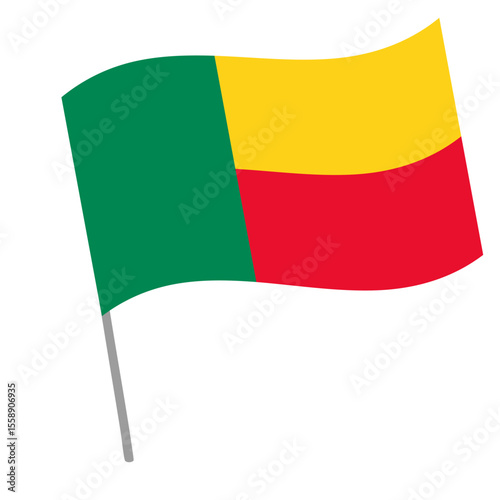 Benin national flag flutters with flagpole