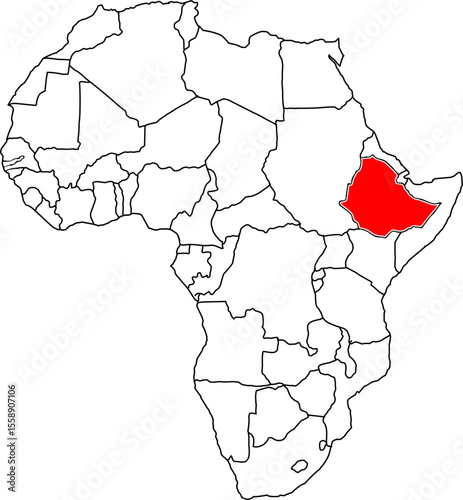 Ethiopia MAP, a map of Africa highlighting the country of Ethiopia