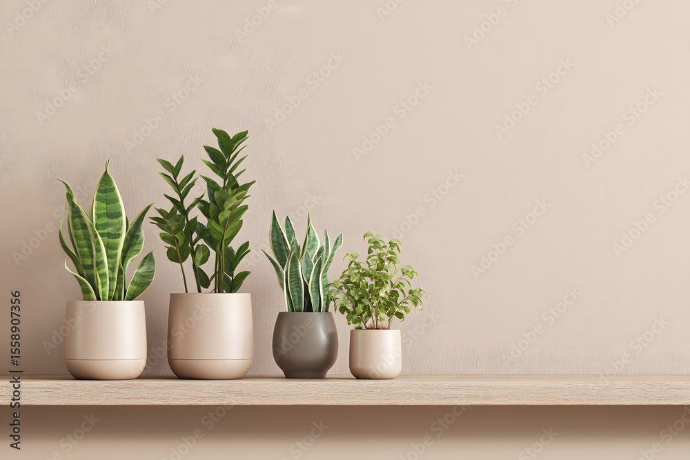 Fototapeta premium Charming Potted Plants Showcase Delicate Home Interior