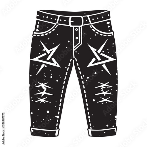 Distressed Denim Jeans with Star Design Trendy and Edgy Pants Illustration