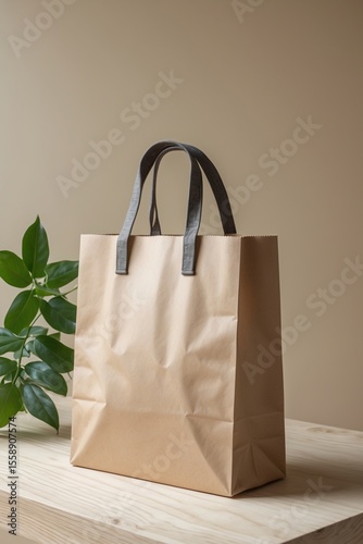 mockup simple beige kraft paper shopping bag