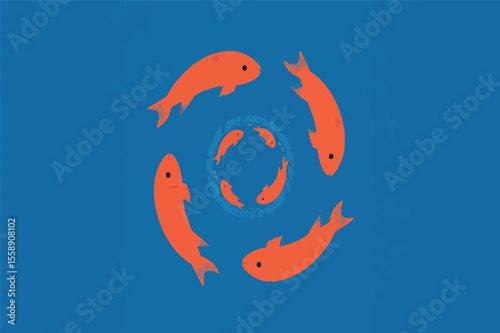 Stylized coral fish school aquatic illustration design