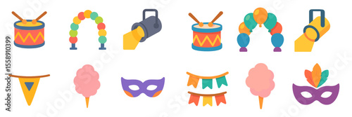 Colorful carnival decorations and fun activities create a festive atmosphere at a vibrant fairground event