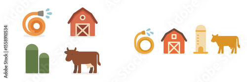 Farm animals and equipment illustrated in vibrant colors showcasing rural life and agricultural themes