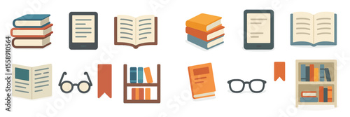 Collection of books and reading materials showcasing various formats and styles in a modern learning environment