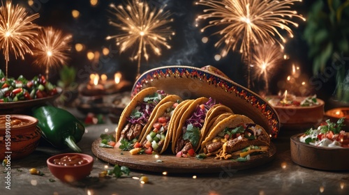 Festive tacos with fireworks