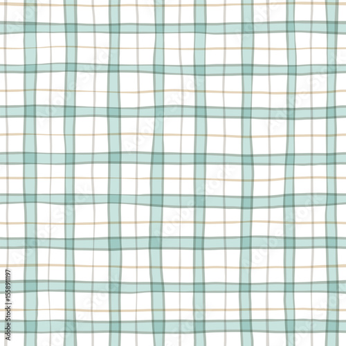 Check seamless pattern. Watercolor plaid texture, vector checkered green spring print