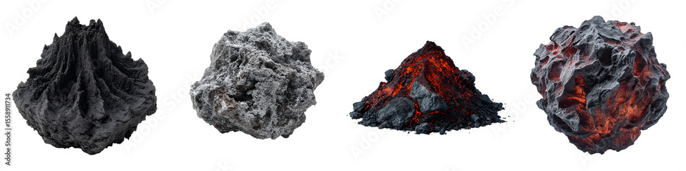 Fototapeta premium Four Stages of a Meteorite: Conceptual Illustration on White Background