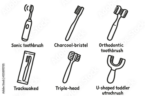 Toothbrush types: sonic, charcoal, orthodontic, trackwaked, triple-head, u-shaped toddler utrocrush