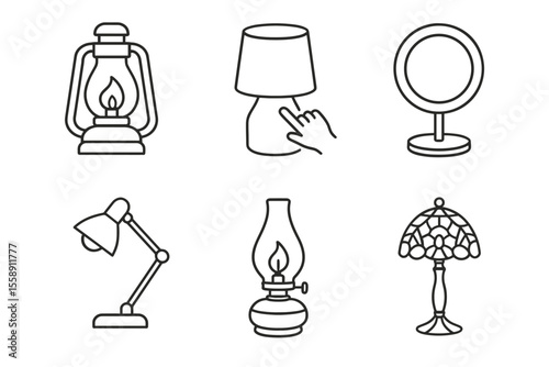 Outline icons of various lamps and lighting fixtures