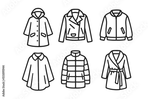 Collection of six minimalist coat and jacket illustrations