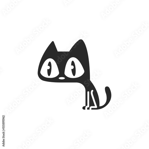 Cute Little Black Cat Vector Design Illustration. Tiny Cat Logo Concept.