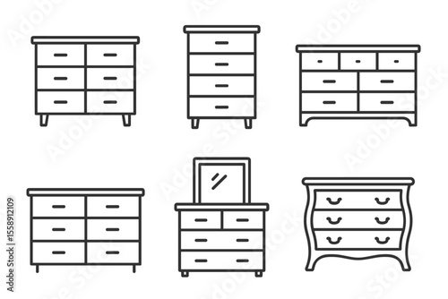 Minimalist drawer icons set - diverse dresser designs