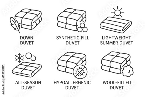Types of duvets: down, synthetic, lightweight, all-season, hypoallergenic, wool-filled