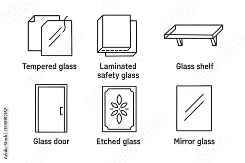 Types of glass: tempered, safety, shelf, door, etched, mirror