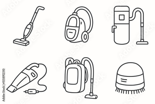 Six types of vacuum cleaners icon set in black and white