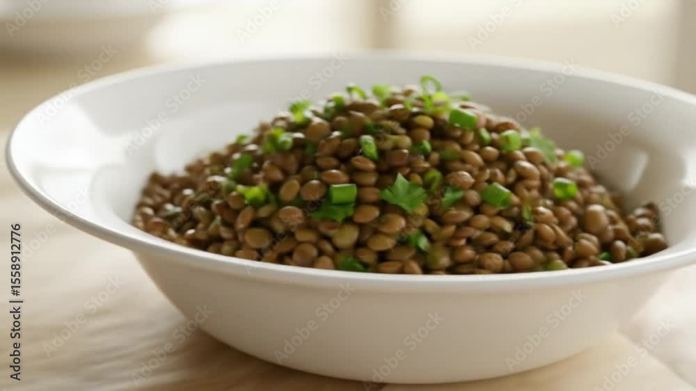 Lentils herbs in white bowl Lentils herbs in white bowl