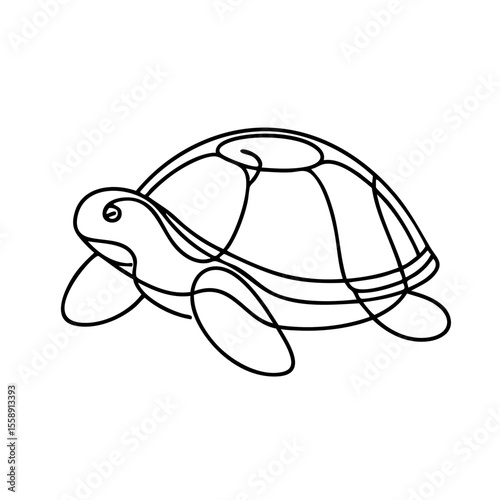 Line art drawing of a turtle with a simple mood crawling