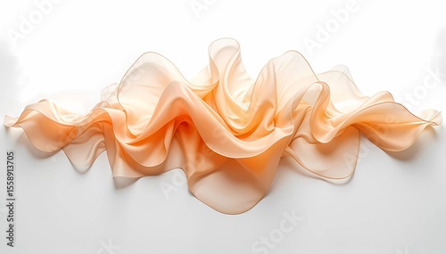 Flowing Peach Silk Fabric on Isolated White Background