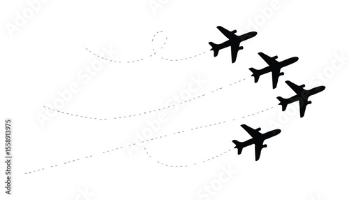 Silhouette of Four Airplanes with Flight Paths