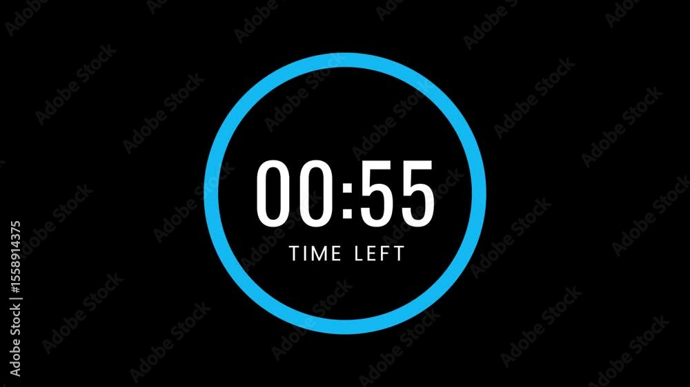 One minute countdown blue animation time left timer circle countdown, one, zero, 6o, live, stream, exercise, workout