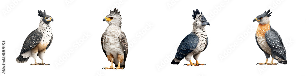 Obraz premium Harpy Eagle Poses Isolated, Exotic Bird, White Background