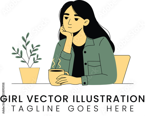 Girl Illustration Stylish Minimalist Design for Branding  Websites