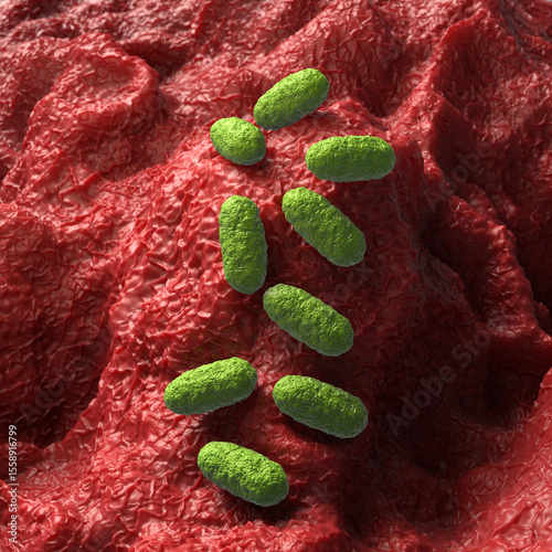 Rod-Shaped Bacteria (Bacilli) on Tissue Surface - 3D Render