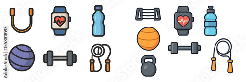 Fitness equipment and accessories for workouts displayed on a clean background