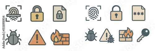 Security icons representing various aspects of digital protection and data privacy in a modern design