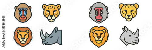 Colorful animal heads in a playful design showcasing memorable wildlife characters in a modern illustration style