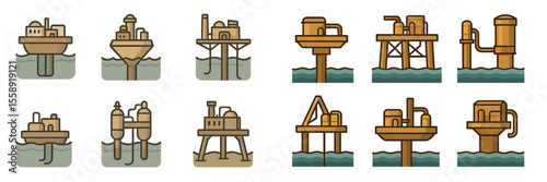 Offshore oil platforms designed for efficient exploration and production in marine environments during daytime