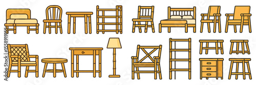 Variety of wooden furniture pieces arranged in a creative layout showcasing functionality and style