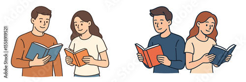 Couples reading books in a cozy setting during a quiet afternoon
