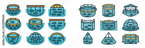 Various fish tanks and enclosures displayed in different shapes and designs for aquatic environments